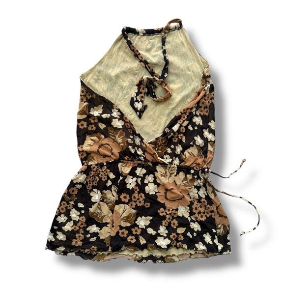 PINKO floral print top sz M brown made in Italy - Picture 2 of 9
